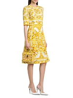 Maiolica Print A-Line Midi-Dress