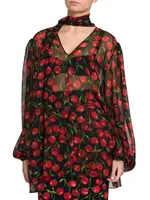 Tieneck Cherry Silk Chiffon Blouse