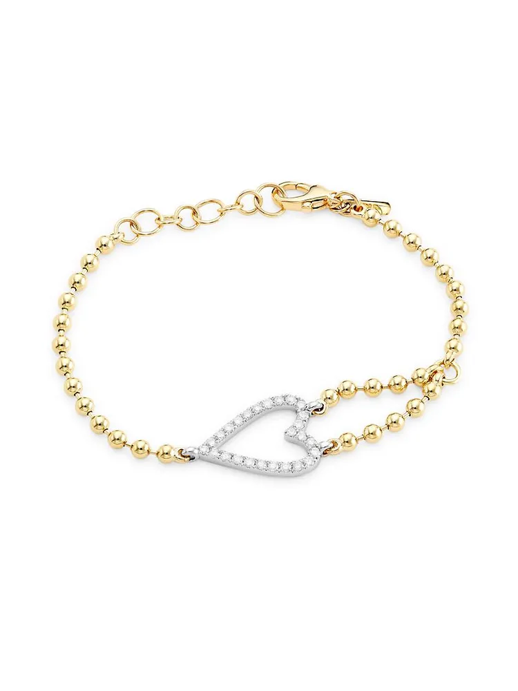 Two-Tone 14K Gold & 0.56 TCW Natural Diamond Heart Bracelet