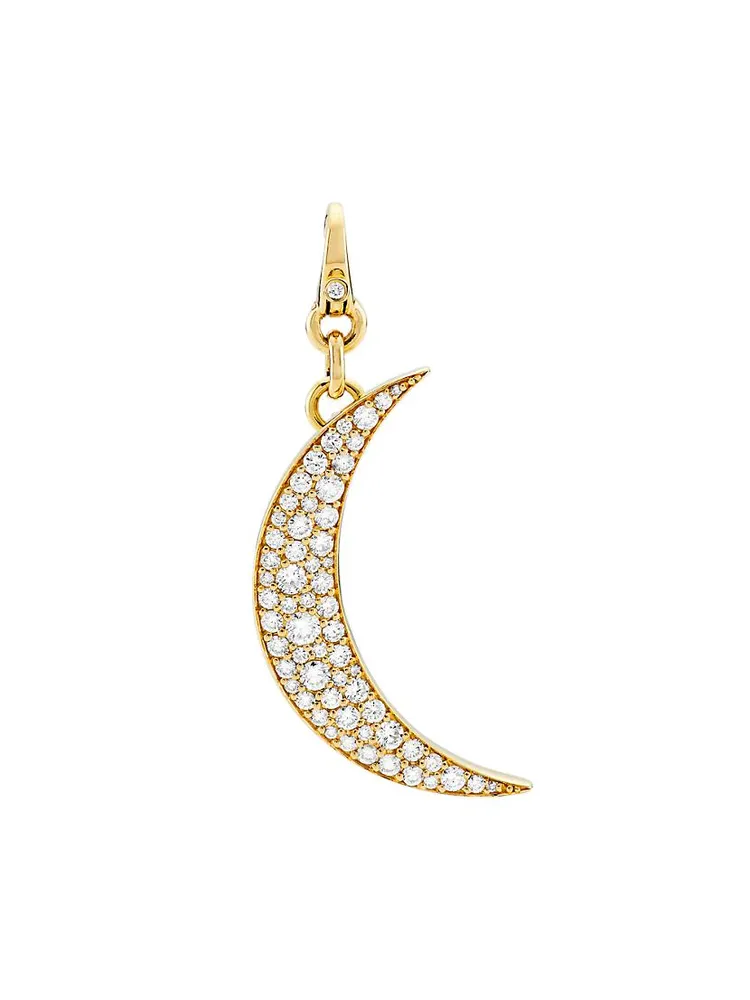 14K Yellow Gold & 1.38 TCW Natural Diamond Crescent Moon Pendant