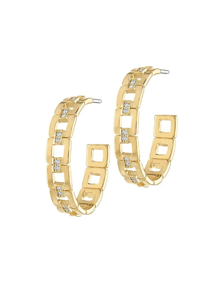 Marcella 18K Yellow Gold & 0.20 TCW Diamond Chain Hoop Earrings