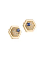 Modern Classics Favo 14K Yellow Gold, Blue Sapphire & 0.08 TCW Diamond Stud Earrings