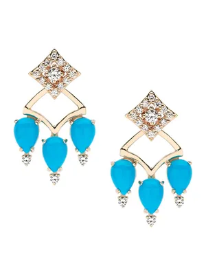 Bespoke Regalo 14K Yellow Gold, Turquoise & 0.55 TCW Diamond 2-In-1 Earrings
