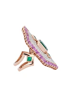 Bespoke Cleopatra 18K Rose Gold, Emerald, Pink Sapphire & 0.72 TWC Diamond Ring