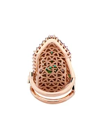 Bespoke Cleopatra 18K Rose Gold, Emerald, Pink Sapphire & 0.72 TWC Diamond Ring