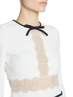 Long-Sleeve Lace & Bow Minidress