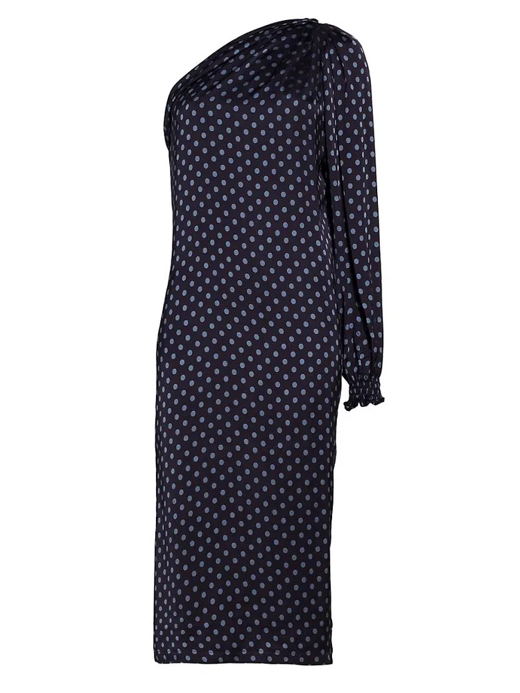 Keeley One-Shoulder Polka-Dot Midi-Dress