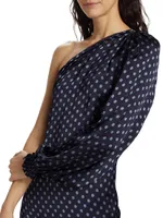 Keeley One-Shoulder Polka-Dot Midi-Dress