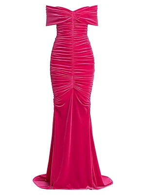 Ruched Off-The-Shoulder Gown