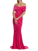 Ruched Off-The-Shoulder Gown