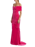 Ruched Off-The-Shoulder Gown