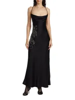 Beaded & Open-Back Satin Gown