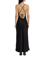 Beaded & Open-Back Satin Gown