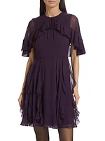 Chiffon Ruffle Cape Minidress