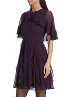 Chiffon Ruffle Cape Minidress