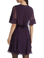 Chiffon Ruffle Cape Minidress