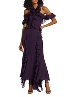 Ruffled Sheer Silk Gown