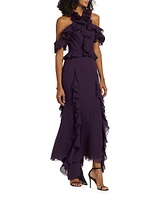 Ruffled Sheer Silk Gown