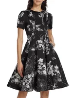 Floral Jacquard Fit-&-Flare Dress