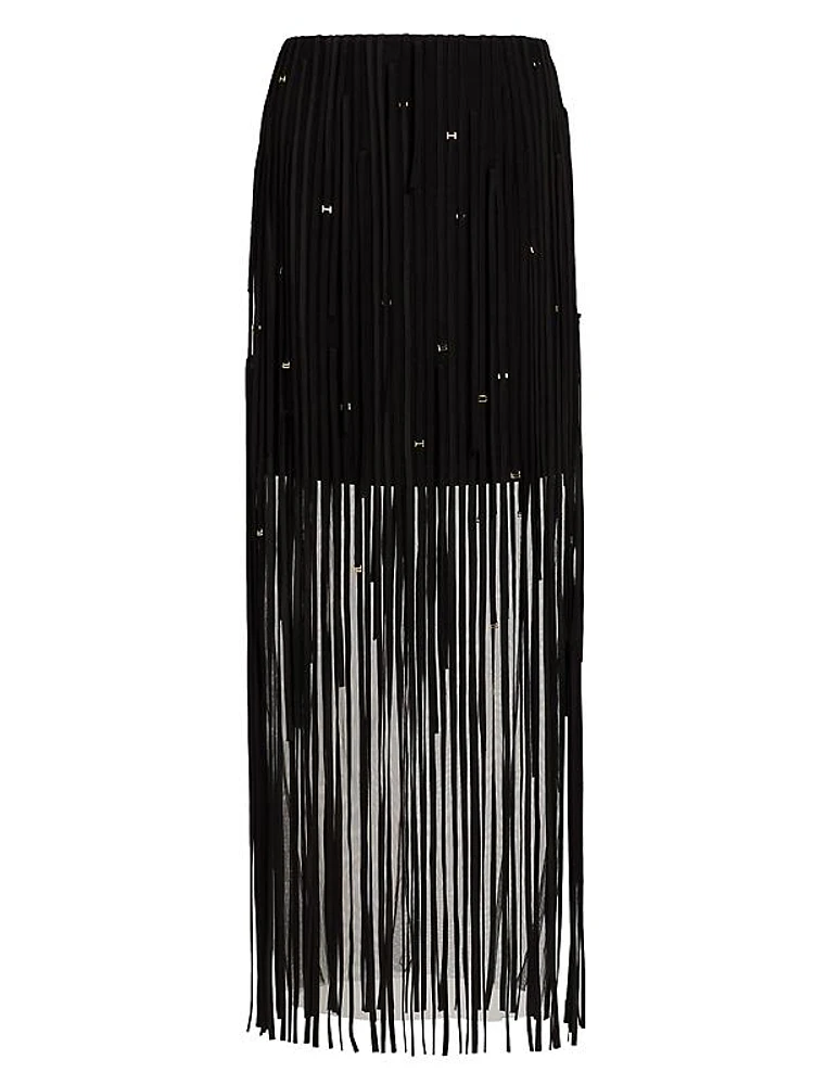 Fringed Tulle Pencil Skirt