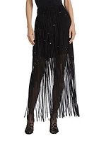 Fringed Tulle Pencil Skirt