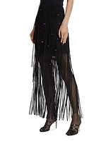 Fringed Tulle Pencil Skirt