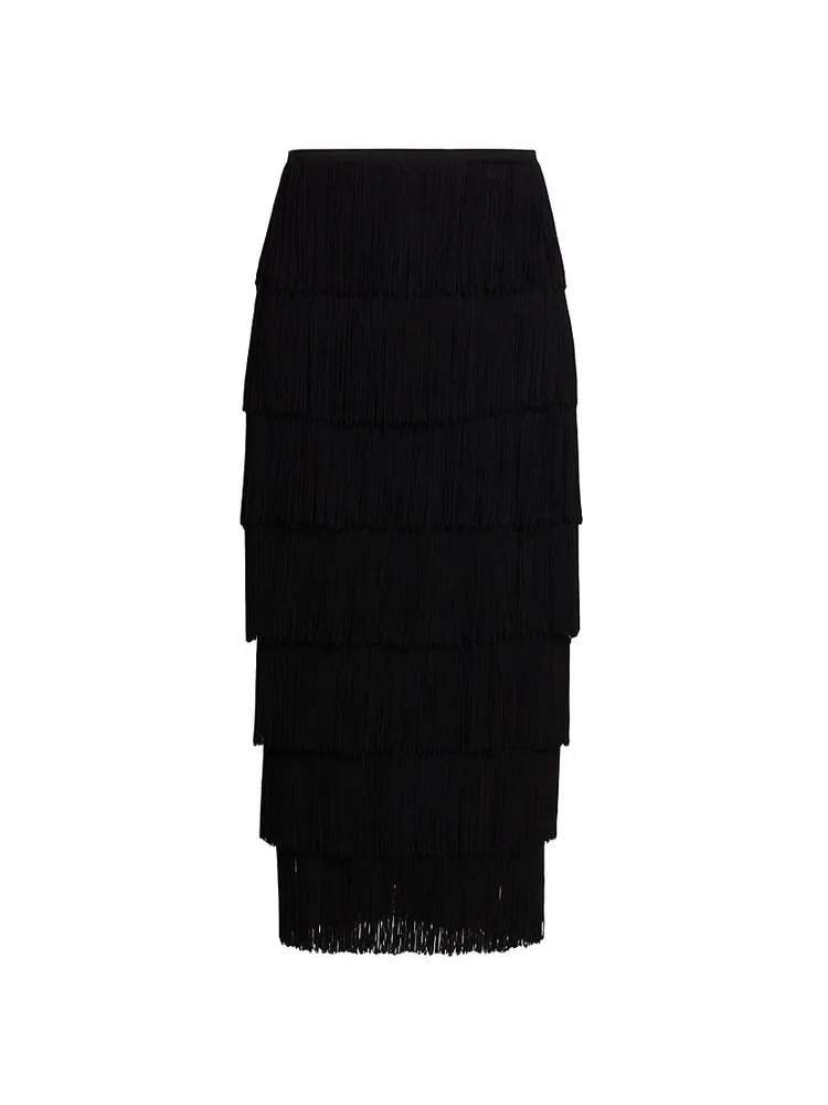 Tiered Fringe Midi-Skirt