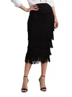 Tiered Fringe Midi-Skirt