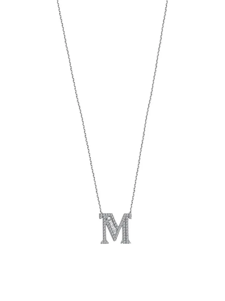 Letters Alpha 18K White Gold & 0.28 TCW Diamond M Pendant Necklace