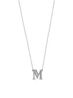 Letters Alpha 18K White Gold & 0.28 TCW Diamond M Pendant Necklace