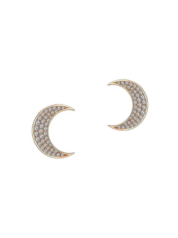 Moonlight Crescent Moon 18K Rose Gold & 0.49 TCW Diamond Stud Earrings