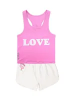 Little Girl's & Iscream x Theme Love Tennis Racket Embroidered Shorts
