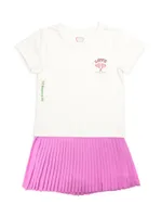 Little Girl's & Iscream x Theme Love Tennis Racket Embroidered Pleated Skort