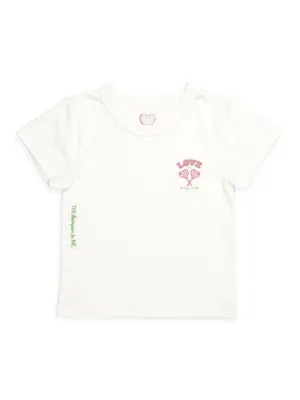 Little Girl's & Iscream x Theme Love Tennis Racket Embroidered T-Shirt