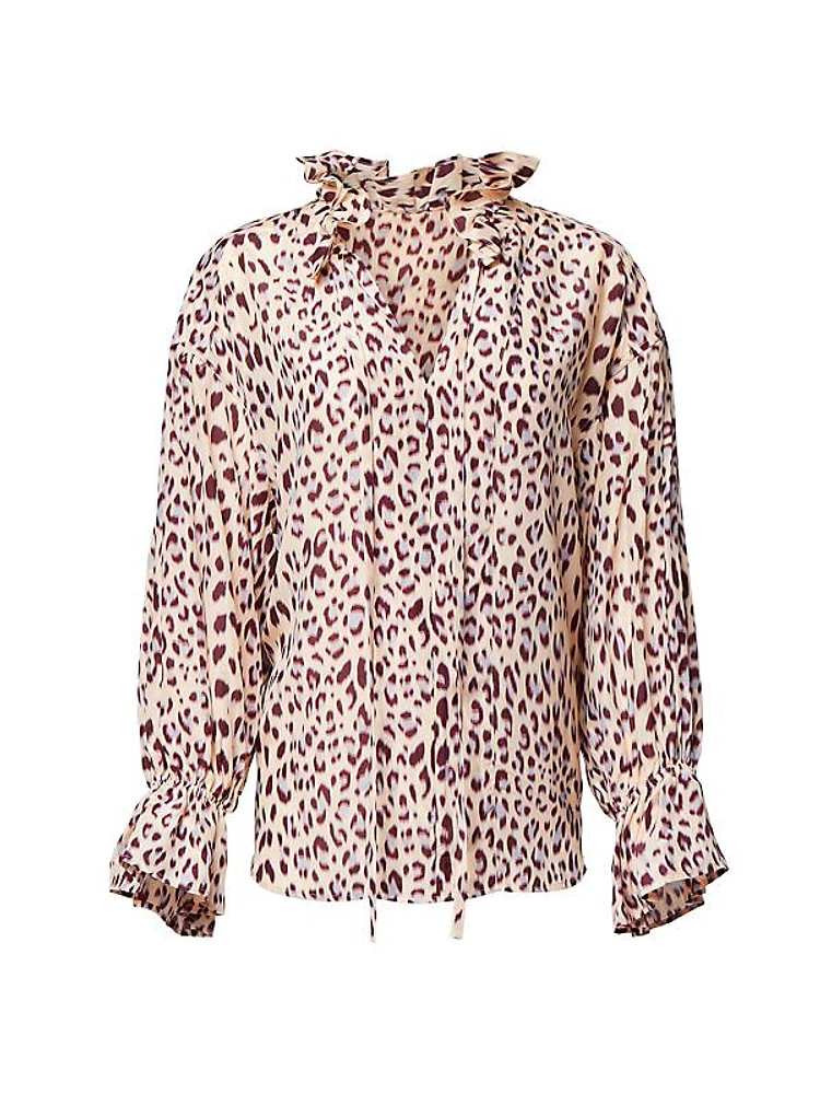 Farah Cheetah Keyhole Blouse