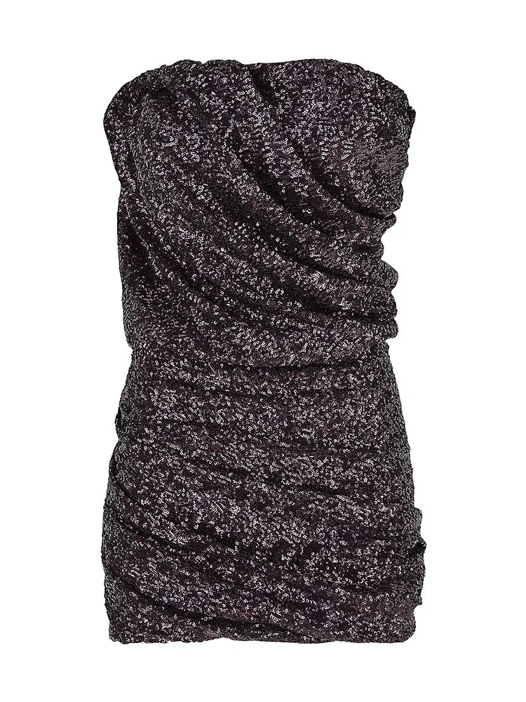 Strapless Sequined Draped Minidress