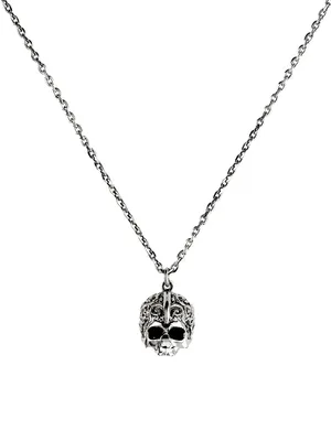 Sterling Silver Arabesque Skull Necklace