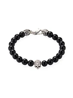 Unisex Sterling Silver & Agate Skull Beads Bracelet