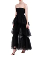 Strapless Tiered Tulle Overlay Jumpsuit