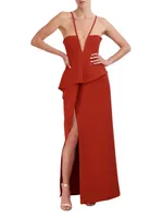 V-Neck Off-The-Shoulder Peplum Gown