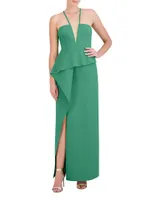 V-Neck Off-The-Shoulder Peplum Gown