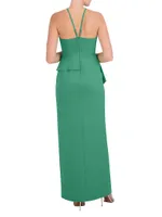 V-Neck Off-The-Shoulder Peplum Gown