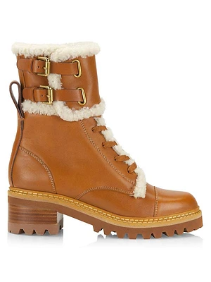 Mallory Shearling-Trimmed Leather Lace-Up Boots