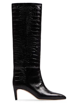 Knee-High Croc-Embossed Leather Stiletto Boots