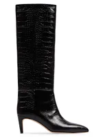 Knee-High Croc-Embossed Leather Stiletto Boots