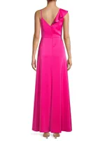 Satin Ruffle V-Neck Gown