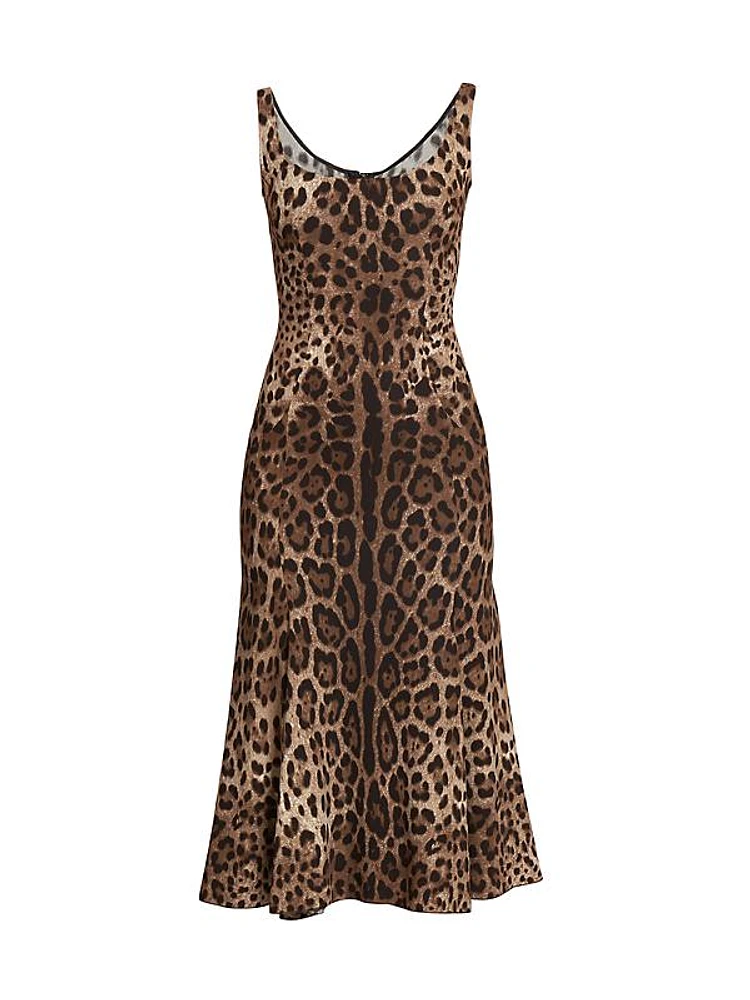 Leopard-Print A-Line Midi-Dress