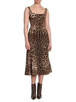 Leopard-Print A-Line Midi-Dress