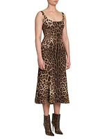 Leopard-Print A-Line Midi-Dress