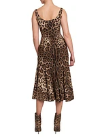 Leopard-Print A-Line Midi-Dress